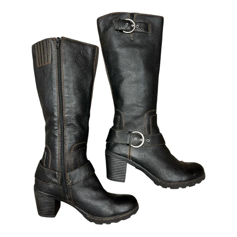 Børn black pebbled leather moto-style boots Lack with contrast stitching SZ 8